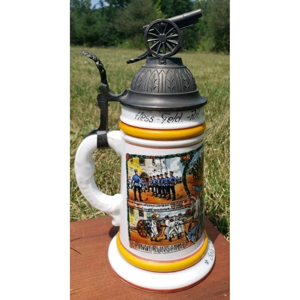 Antique German Reservistenkrug Beer Stein Regt Nr 71 Cassel 1909-12 Cannon Lid